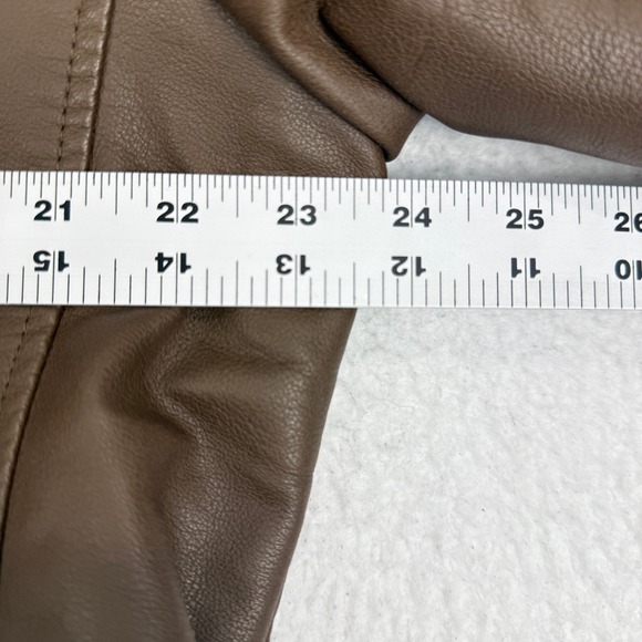 Levi Strauss Mens L Brown Faux Leather Hooded Bomber Jacket Quilted Lined - Picture 8 of 11